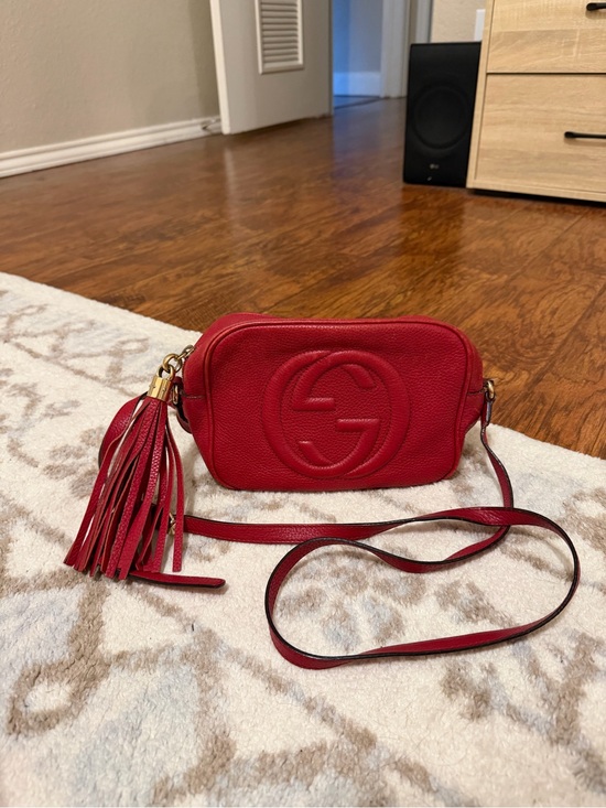 Gucci Handbags - Gucci Red Pebbled Leather Crossbody with Tassel